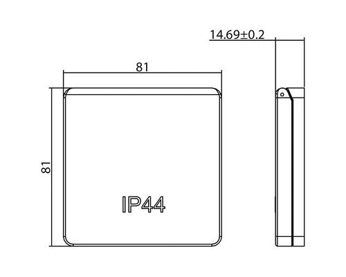 Technische Zeichnung mit Maßangaben und Schutzart IP44