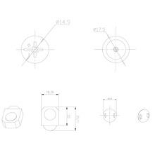 Technische Zeichnung eines Möbelrollen-Details mit Maßangaben