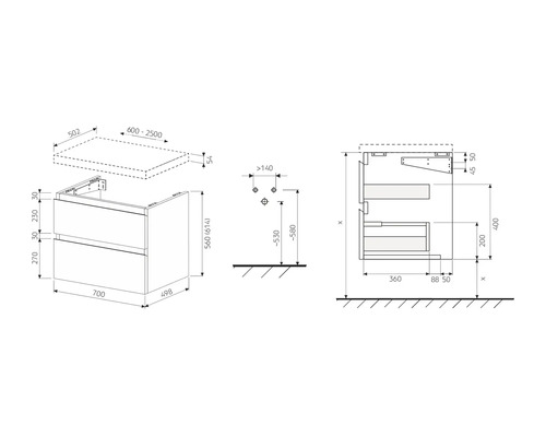 Maßzeichnung Waschtischunterschrank