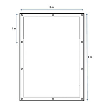 Illustration eines rechteckigen Objekts mit den Maßen 2 Meter mal 3 Meter und einer Tiefe von 1 Meter