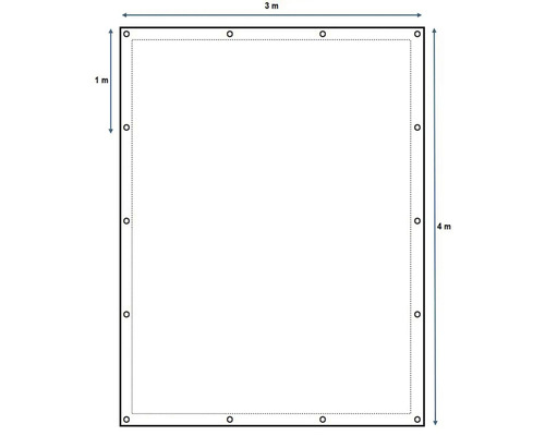 Illustration eines rechteckigen Beckens mit den Maßen 3 Meter mal 4 Meter.