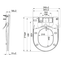Technische Zeichnung eines Dusch-WCs mit Maßangaben