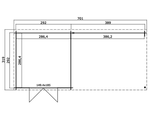 Grundriss eines Gartenhauses mit Maßen