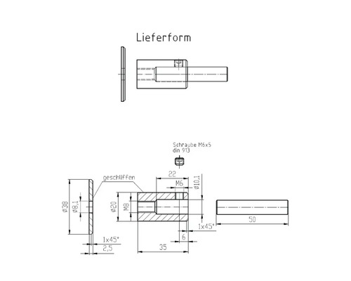 Technische Zeichnung der Lieferform mit Maßen