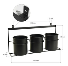 Metall-Pflanzenhalter zur Wandmontage mit drei Töpfen und Maßangaben