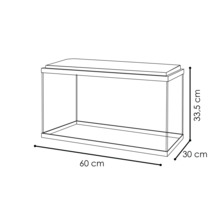 Aquarium mit den Maßen 60 cm Länge, 30 cm Breite und 33,5 cm Höhe