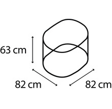 Dimensionszeichnung des Produkts mit einer Höhe von 63 Zentimetern und einer Breite von 82 Zentimetern.