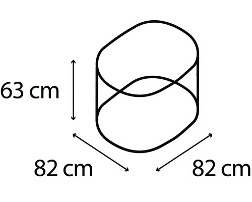 Dimensionszeichnung des Produkts mit einer Höhe von 63 Zentimetern und einer Breite von 82 Zentimetern.