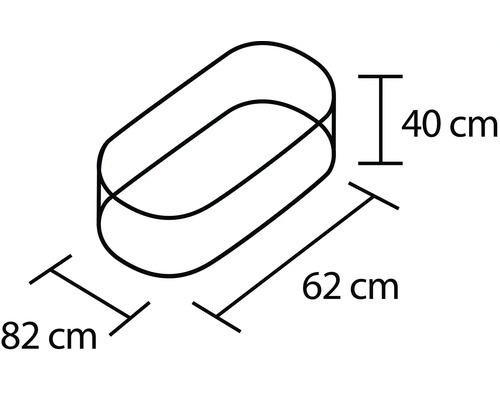 Technische Zeichnung eines ovalen Badezimmerspiegels mit den Maßen 40, 62 und 82 Zentimeter