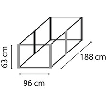 Produktmaßzeichnung mit den Maßen 63 cm, 96 cm und 188 cm