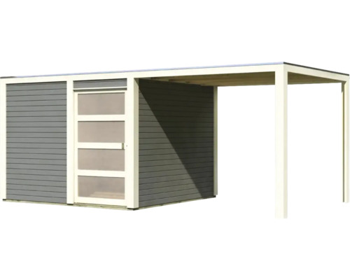 Holzgartenhaus mit Schiebetür und Unterstand