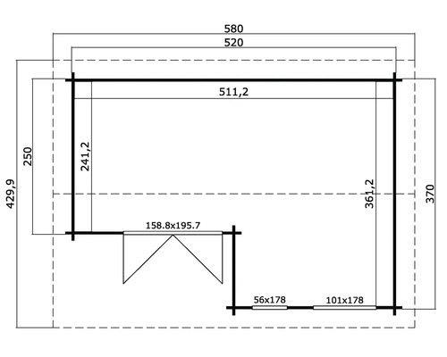Grundriss eines Gartenhauses mit Maßangaben