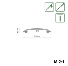 Illustration eines Abdichtprofils mit den Maßen 37,5 mm Breite und 5,5 mm Höhe, zusammen mit Werkzeugsymbolen.