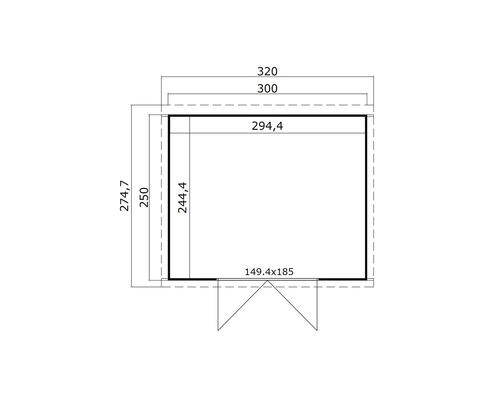 Grundriss eines Gartenhauses mit Maßangaben