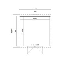 Grundriss eines Gartenhauses mit Maßangaben