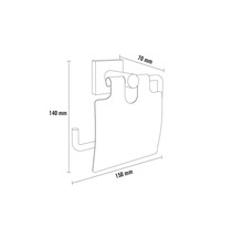 Technische Zeichnung eines Toilettenpapierhalters mit den Maßen 140 mm Höhe, 70 mm Breite und 150 mm Tiefe.