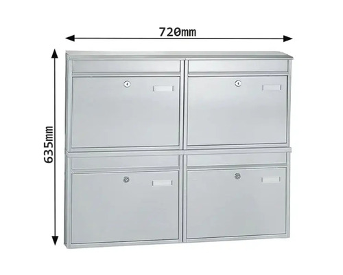 Briefkastenanlage mit vier Fächern, 720 mm breit und 635 mm hoch