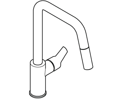 Skizze einer Küchenarmatur mit hohem Auslauf