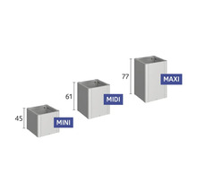 Blumenkübel in drei Größen: Mini (45), Midi (61) und Maxi (77).