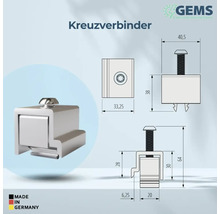 Kreuzverbinder mit Maßangaben und Made in Germany Kennzeichnung