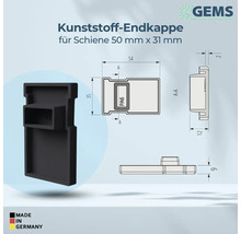 Kunststoff Endkappe für Schiene 50 mm x 31 mm