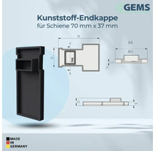 Kunststoff Endkappe für Schiene 70 mm x 37 mm