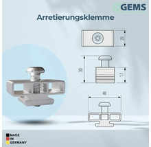 Arretierungsklemme mit Maßangaben