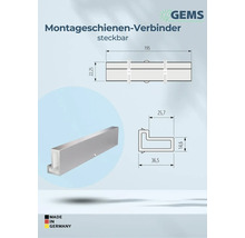Montageschienenverbinder mit Maßangaben