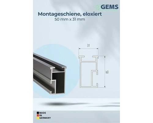 Eloxierte Montageschiene, 50 mm x 31 mm, Made in Germany