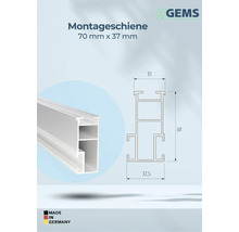 Montageschiene, 70 mm x 37 mm, mit Maßangaben und Made in Germany Siegel