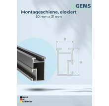 Eloxierte Montageschiene, Abmessungen 50 mm x 31 mm