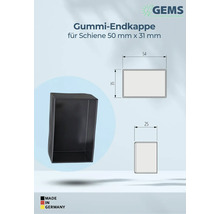 Gummi Endkappe für Schiene 50 mm x 31 mm