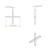 Technische Zeichnung eines Fugenkreuzes mit Maßangaben