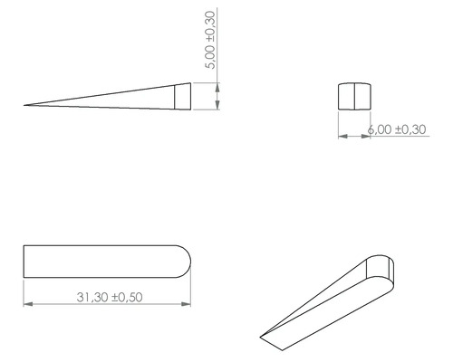 Technische Zeichnung eines Keils mit Maßangaben