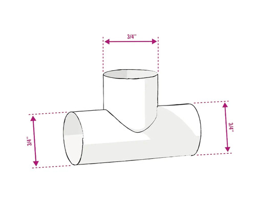 Abbildung eines T-Stücks mit den Maßen 3/4 Zoll