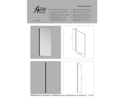 Seitenwand aus Klarglas mit Aluminiumprofil für Dusche