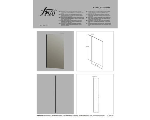 Seitenwand mit 6 Millimeter Glas braun getönt, reversibel und Schnellmontagesystem, Profil Aluminium