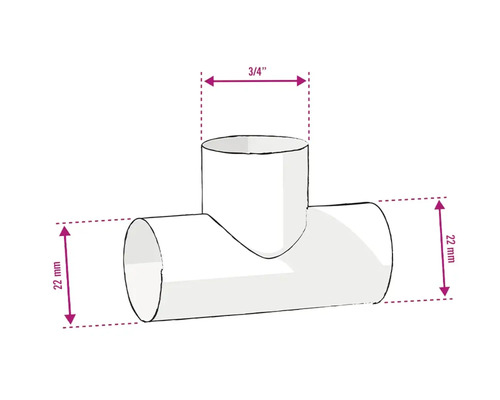 T-Stück Rohrverbinder mit Größenangaben