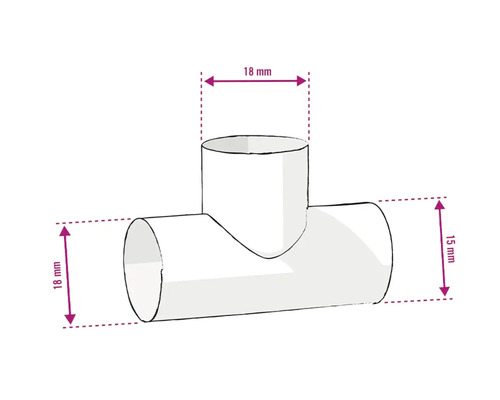 Abbildung eines T-Stücks mit den Maßen 18 mm und 15 mm
