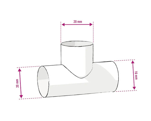 Abbildung eines T-Stücks mit den Maßen 20 mm und 16 mm