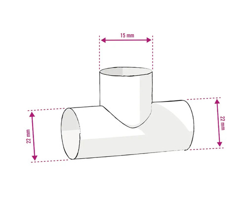 Abbildung eines T-Stücks mit Abmessungen von 15 mm und 22 mm