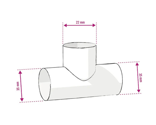 Abbildung eines T-Stücks mit den Maßen 22 mm und 35 mm.