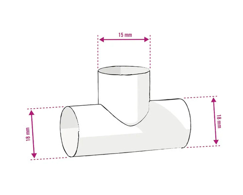 T-Stück Rohrverbinder mit den Maßen 15 mm und 18 mm