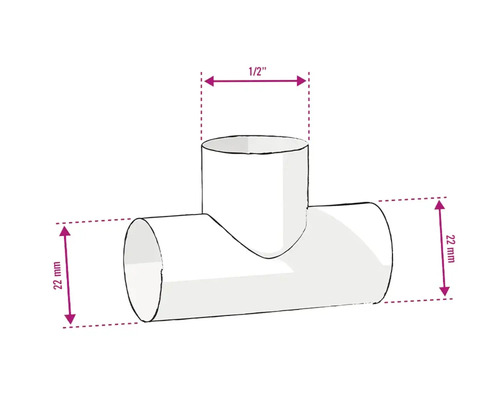 T-Stück Rohrverbinder mit den Maßen 22 mm und 1/2 Zoll