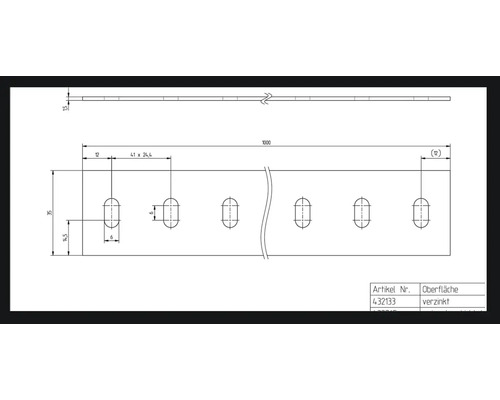 Technische Zeichnung eines verzinkten Lochblechs mit Maßangaben