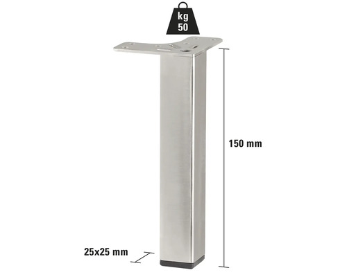 Möbelfuß aus Metall, 150 mm hoch, belastbar bis 50 kg