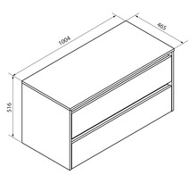 Zeichnung eines Waschtischunterschranks mit den Maßen 1004 x 465 x 516