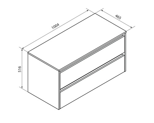 Zeichnung eines Waschtischunterschranks mit den Maßen 1004 x 465 x 516