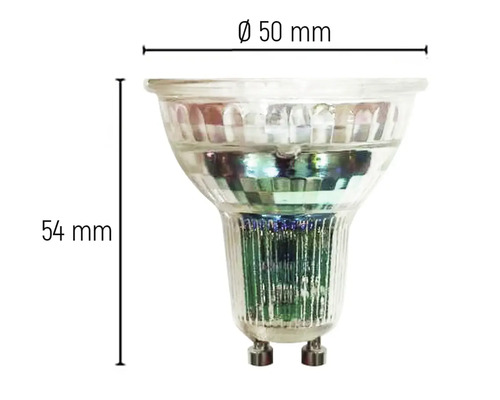 GU10 Leuchtmittel mit den Maßen 50 mm Durchmesser und 54 mm Länge