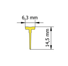Technische Zeichnung eines Profils mit Maßangaben 6,3 mm und 14,5 mm